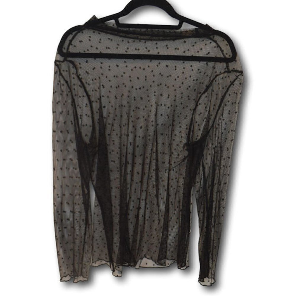 Womens Sheer Black Polka Dot Blouse XL